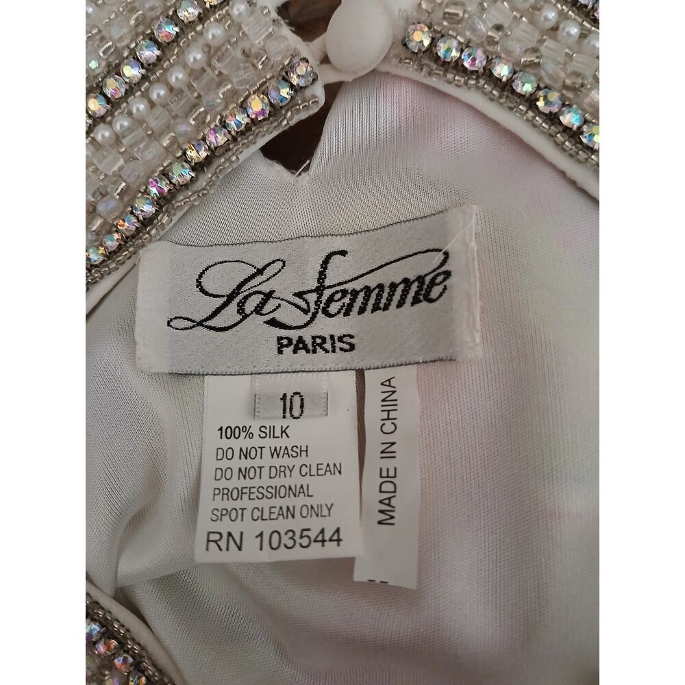 La Femme Paris Silk Rhinestone Faux Pearl Retro tent Dress Colorful Swirls 10 - Picture 4 of 12